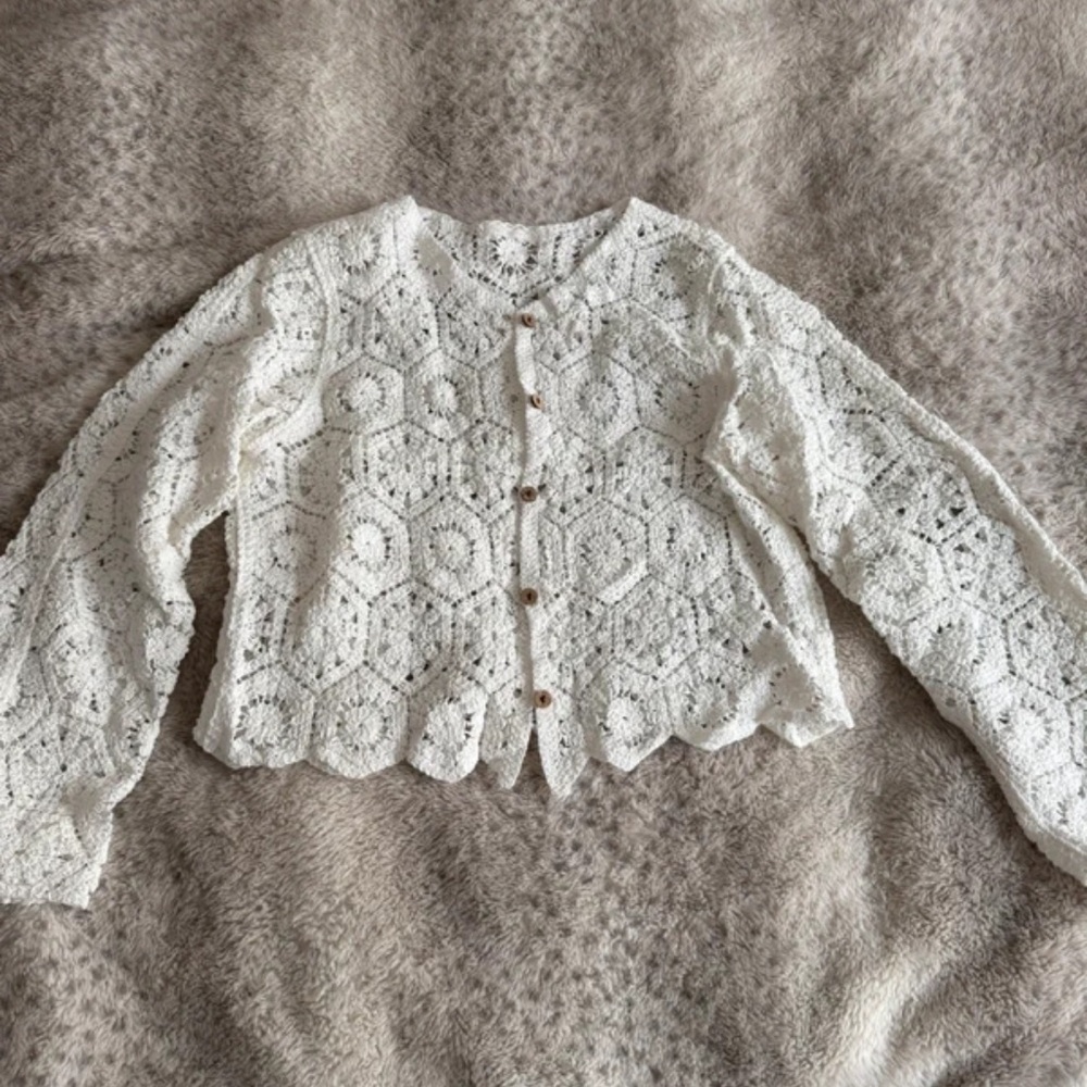 White Crochet Button-Front Jacket - image 1